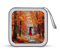 Jubonexis Étui de rangement portable pour CD DVD en voiture, maison, voyage Motif femme marchant sur un chemin forestier