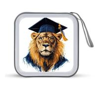 Jubonexis Étui de rangement portable pour CD, DVD et CD Motif lion portant une casquette de remise de diplôme Noir