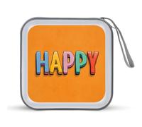 Jubonexis Étui de rangement portable pour CD, DVD et voiture avec inscription « Happy in Colorful Letters » - Orange