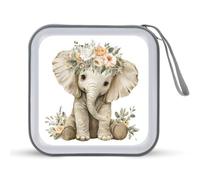 Jubonexis Étui de rangement portable pour CD, DVD et voiture Motif éléphant avec couronne florale blanche