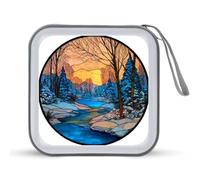 Jubonexis Étui de rangement portable pour CD DVD et voiture Motif forêt d'hiver au lever du soleil