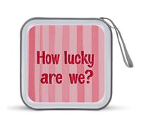 Jubonexis Étui de rangement portable pour CD, DVD et voiture Motif rayures roses avec How Lucky are We