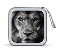 Jubonexis Étui de rangement portable pour CD, DVD et voiture Motif tête de lion Noir et blanc