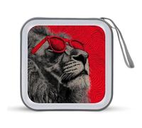 Jubonexis Étui de rangement portable pour CD, DVD - Lion portant des lunettes de soleil rouges - Pour voiture, maison, voyage