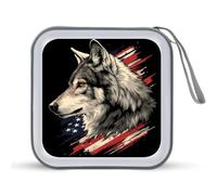 Jubonexis Étui de rangement portable pour CD, DVD - Loup avec drapeau américain - Pour voiture, maison, voyage