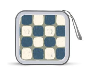 Jubonexis Étui de rangement portable pour CD/DVD Motif carré Bleu/blanc