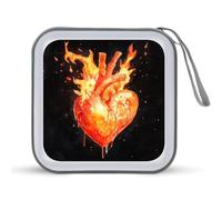 Jubonexis Étui de rangement portable pour CD DVD Motif cœur flamboyant pour voiture, maison, voyage