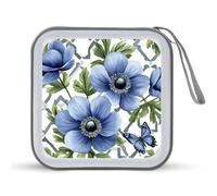 Jubonexis Étui de rangement portable pour CD/DVD Motif fleurs et papillons Bleu anémone