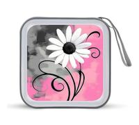 Jubonexis Étui de rangement portable pour CD/DVD Motif marguerite blanche sur rose et gris