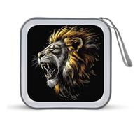 Jubonexis Étui de rangement portable pour CD DVD Motif tête de lion rugissante Jaune doré