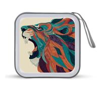 Jubonexis Étui de rangement portable pour CD DVD Motif tête de lion rugissante Pour voiture, maison, voyage