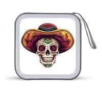 Jubonexis Étui de rangement portable pour CD/DVD Motif tête de mort et chapeau mexicain