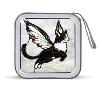 Jubonexis Étui de rangement portable pour CD, DVD, voiture, maison, voyage Motif chat noir et blanc avec ailes de fée