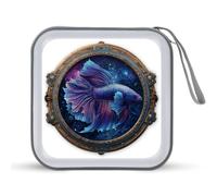 Jubonexis Étui de rangement portable pour CD, DVD, voiture, maison, voyage Motif poisson dans un vieux hublot Violet Bleu