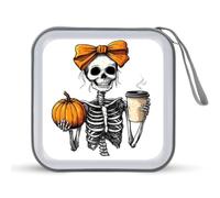 Jubonexis Étui de rangement portable pour CD, DVD, voiture, maison, voyage Motif squelette féminin avec nœud orange