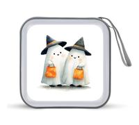 Jubonexis Étui de rangement portable pour CD et DVD avec deux fantômes blancs et chapeaux de sorcière pour voiture, maison, voyage