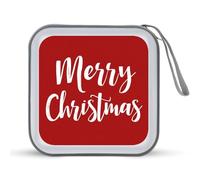 Jubonexis Étui de rangement portable pour CD et DVD avec inscription « Merry Christmas on Red » pour voiture, maison, voyage