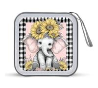 Jubonexis Étui de rangement portable pour CD et DVD Motif éléphant et tournesols