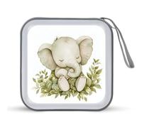 Jubonexis Étui de rangement portable pour CD et DVD Motif éléphant Vert, blanc, Taille unique
