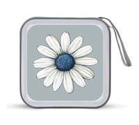 Jubonexis Étui de rangement portable pour CD et DVD Motif marguerite blanche avec centre bleu