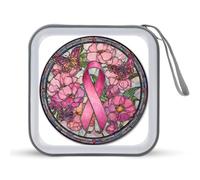 Jubonexis Étui de rangement pour CD et DVD avec ruban rose pour le cancer du sein, fleurs et papillons, pour voiture, maison, voyage
