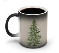 Jubonexis Evergreen Tree Tasse à café en céramique avec feuilles vertes sur beige neutre changeant de couleur 325 ml