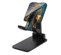 Jubonexis Fantasy Native Woman Coiffe à plumes Support de téléphone portable pliable et réglable pour bureau