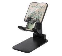 Jubonexis Feuilles d'eucalyptus vertes avec nœud noir et blanc - Support de téléphone portable pliable et réglable pour bureau