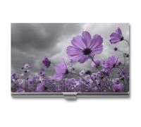 Jubonexis Field of Purple Flowers Porte-cartes de visite fin en métal pour homme et femme