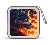 Jubonexis Fire Wolf Étui de rangement portable pour CD DVD Motif drapeau américain