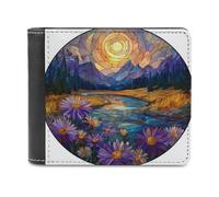 Jubonexis Flowing River Sunrise Portefeuille à deux volets en cuir synthétique souple pour pièces de monnaie, carte de crédit, porte-cartes fin pour homme et femme