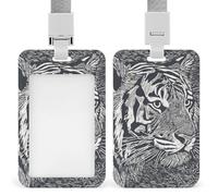 Jubonexis Folk Art Linogravure Tigre Porte-badge rétractable à clip Porte-carte Protecteur de carte Nom Étiquette pour le travail, le bureau, les médecins, les infirmières