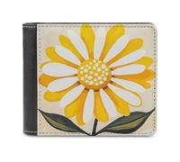 Jubonexis Folk Art Portefeuille à deux volets en cuir synthétique souple avec motif marguerites jaunes et blanches pour pièces de monnaie et cartes de crédit pour homme et femme
