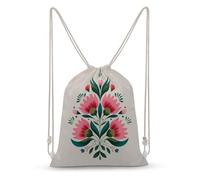 Jubonexis Folk Art Sac à dos léger en toile avec cordon de serrage Motif fleurs vertes et roses Pour homme et femme