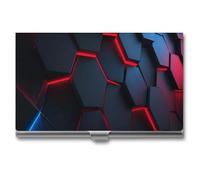 Jubonexis Formes géométriques noires avec porte-cartes de visite rouge fluo et bleu, étui fin en métal pour cartes de visite pour homme et femme