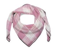 Jubonexis Foulard carré en soie pour femme avec motif à carreaux rose et blanc dessiné à la main