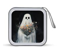 Jubonexis Ghost Holding Wildflowers Étui de rangement pour CD DVD portable pour voiture, maison, voyage