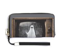 Jubonexis Ghost in Old TV Portefeuille long en cuir PU à deux volets, porte-monnaie, carte de crédit, porte-cartes et argent pour homme et femme