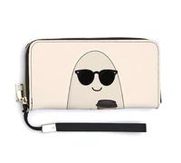 Jubonexis Ghost portant des lunettes de soleil noires en cuir PU long portefeuille à deux volets, porte-monnaie, carte de crédit, porte-monnaie, stockage d'argent durable pour homme et femme