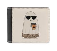 Jubonexis Ghost portant des lunettes de soleil noires en cuir PU souple portefeuille à deux volets, porte-monnaie, carte de crédit, porte-cartes, portefeuille fin pour hommes et femmes