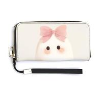 Jubonexis Ghost Portefeuille, long portefeuille à deux volets en cuir PU avec ruban rose pastel, porte-monnaie, carte de crédit, stockage de l'argent pour homme et femme