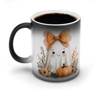 Jubonexis Ghost wearing Large Cute Halloween Bow Color Change Chaleur Tasse à café en céramique fantaisie Tasse à thé eau 325 ml