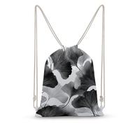 Jubonexis Ginkgo Sac à dos léger en toile avec cordon de serrage Motif silhouettes de feuilles Noir et blanc Pour homme et femme