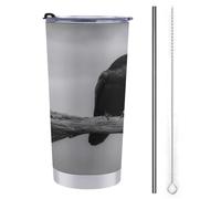 Jubonexis Gobelet de voyage de 591 ml avec deux corbeaux sur la branche du vieil arbre - Bouteille d'eau isotherme en acier inoxydable avec couvercle à paille et brosse de nettoyage