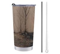 Jubonexis Gobelet de voyage de 591 ml avec deux fantômes blancs debout sur un vieux pont en bois - Bouteille d'eau isotherme en acier inoxydable avec couvercle à paille et brosse de nettoyage