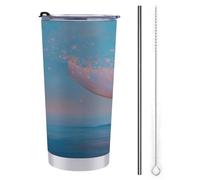 Jubonexis Gobelet de voyage de 591 ml, belle bouteille d'eau en forme de queue de sirène, tasse à café isotherme en acier inoxydable avec couvercle à paille et brosse de nettoyage
