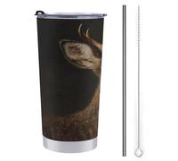 Jubonexis Gobelet de voyage de 591 ml - Motif cerf debout élégant - Bouteille d'eau foncée vintage en acier inoxydable isotherme avec couvercle à paille et brosse de nettoyage