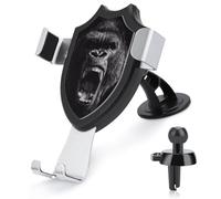 Jubonexis Gorilla Support de téléphone de voiture noir et blanc avec base triangulaire à clip pour grille d'aération, accessoires automobiles pour smartphones de 4 à 6 pouces