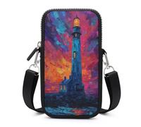 Jubonexis Grand phare côtier debout sur un rocher Sac bandoulière pour téléphone portable Smartphone Sac avec sangle réglable Noir