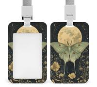 Jubonexis Grand porte-badge rétractable avec motif papillon de nuit lunaire vert pâle pour le travail, le bureau, les médecins, les infirmières